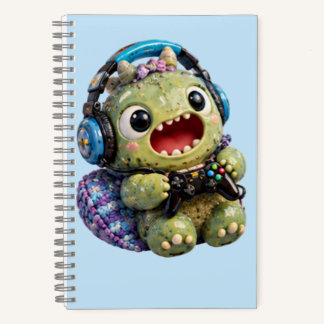 Cute Monster Gamer with Headphones Spiral Notebook Notizbuch