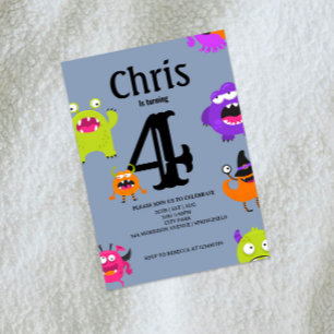 Cute Monsters 4e Invitation anniversaire