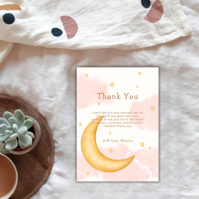 Cute Moon Stars Twinkle Twinkle Girl Babydusche Dankeskarte (Cute Moon Stars Twinkle Twinkle Girl Baby Shower Thank You Card)