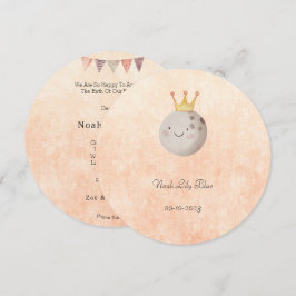 Cute Moon With Crown Baby Girl Card Einladung