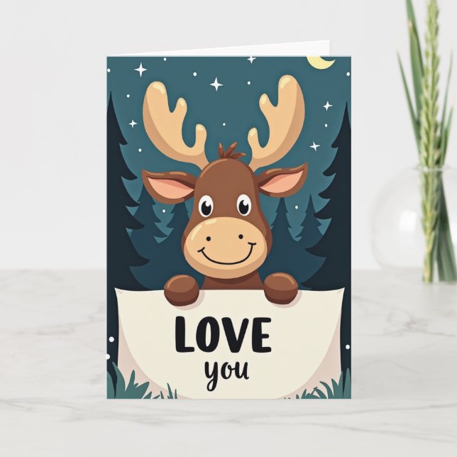 Cute Moose Forest Love You Card Karte (Vorderseite)