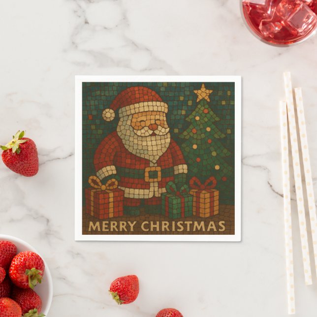 Cute mosaic technique Merry Christmas Santa Serviette (Beispiel)