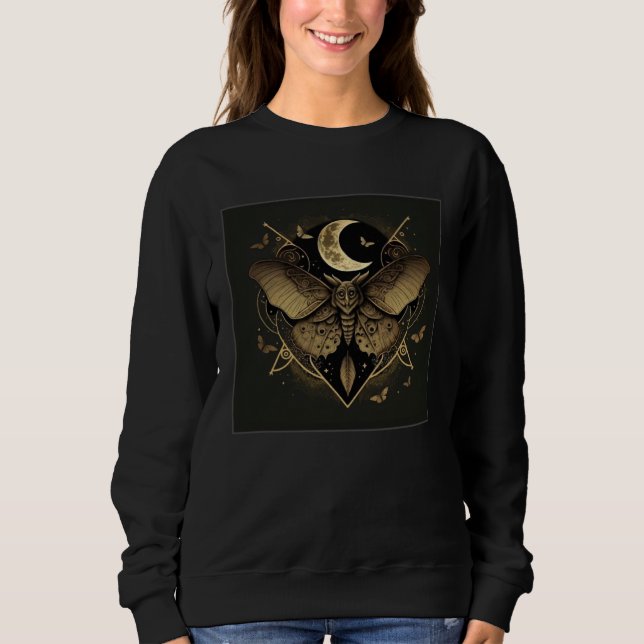 Cute Moth Butterfly Moon Illustration Flowers Wome Sweatshirt (Vorderseite)