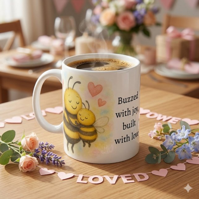 Cute Mother's Day Bee & Baby Bee  Kaffeetasse (Cute Mom bee & baby bee coffee mug template. A thoughtful  Mother's Day Gift)