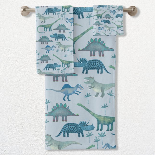 Cute Motif de dinosaure bleu préhistorique (Fun prehistoric dinosaur pattern towel set for paleontologists of all ages)