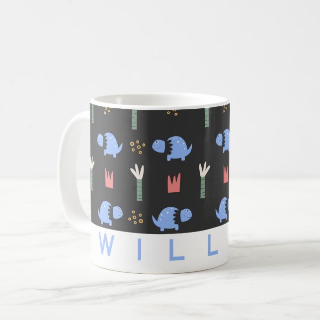 Cute Motif Dinosaur Mug | Nom personnalisé (Devant gauche)