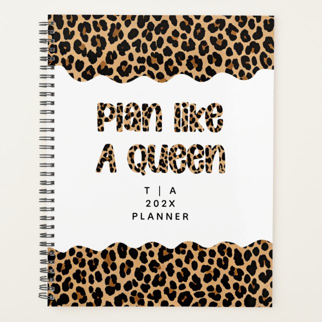 Cute Motivational Monogram Year Leopard Pattern Planer (Vorderseite)