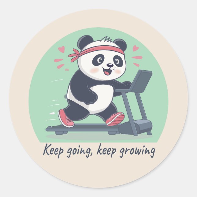 Cute Motivational Panda on Treadmill Runder Aufkleber (Vorderseite)