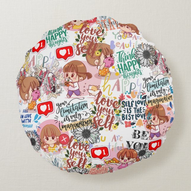 Cute Motivational – Positive Quote Kawaii  Rundes Kissen (Rückseite)