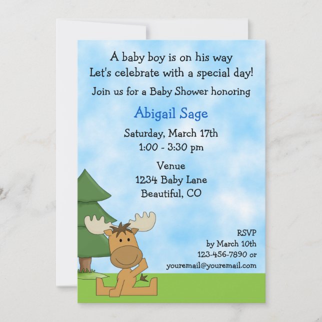 Cute Mountain Moose Boys Baby shower Invitation (Devant)