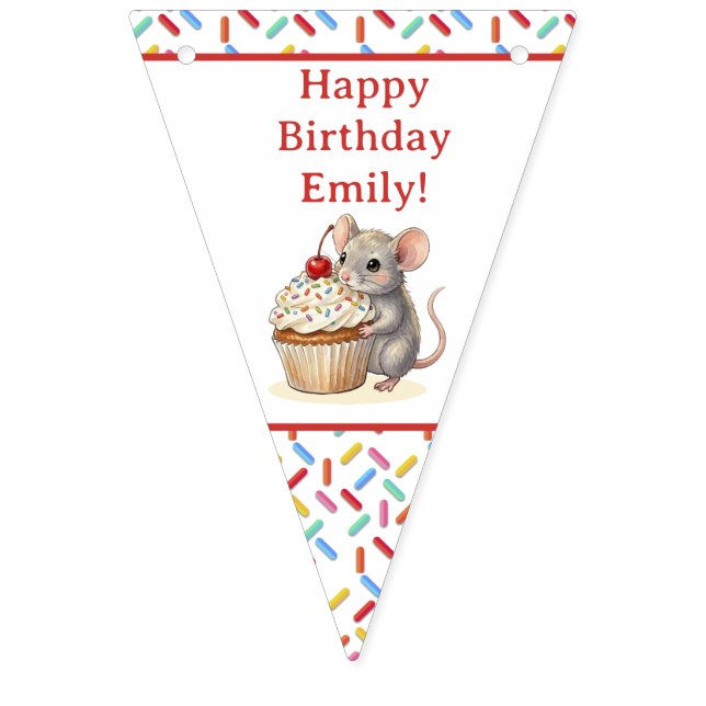 Cute Mouse and Cupcake Personalized Birthday Wimpelkette (Erste Fahne)