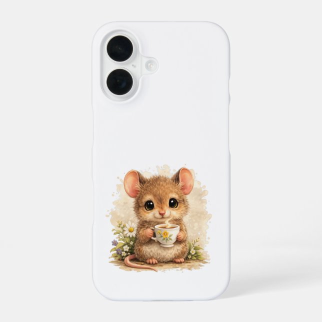 Cute Mouse Coffee iPhone 16 Case Kawaii Hülle (Rückseite)