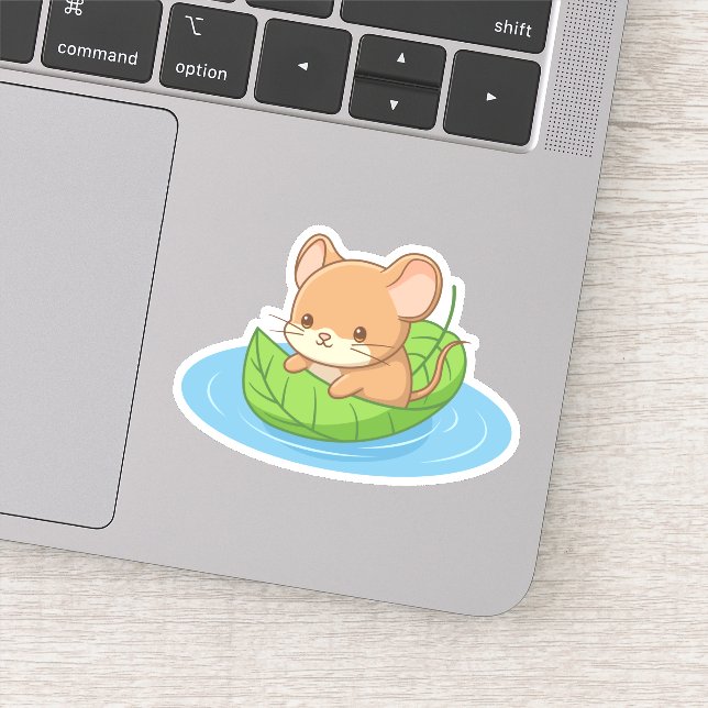 Cute Mouse in a Leaf Boat Aufkleber (Detail)