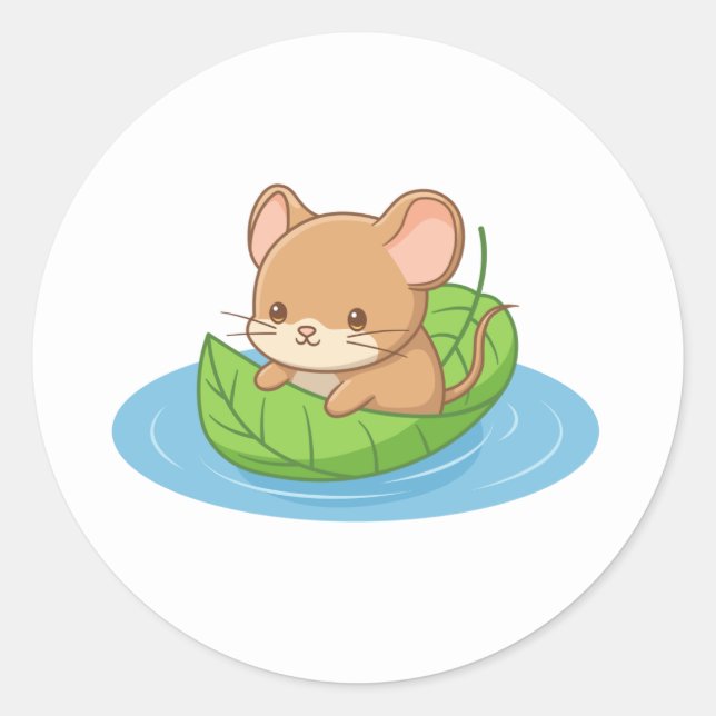 Cute Mouse in a Leaf Boat Runder Aufkleber (Vorderseite)