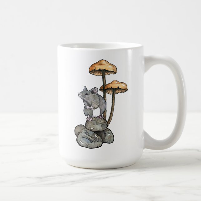 Cute Mouse Standing on Rocks, with Mushrooms Kaffeetasse (Rechts)