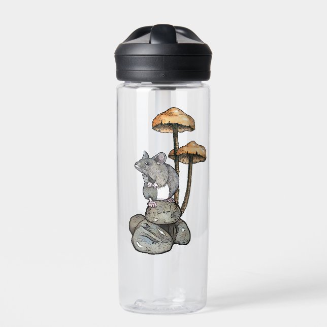 Cute Mouse Standing on Rocks, with Mushrooms Trinkflasche (Vorderseite)