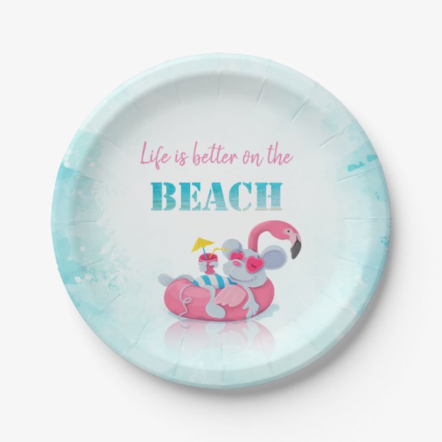 Cute Mouse  Stylish Beach   Pappteller (Vorderseite)