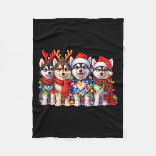 Cute Msky Christmas Dogs With Lights Long Sleeve  Fleecedecke (Vorderseite)
