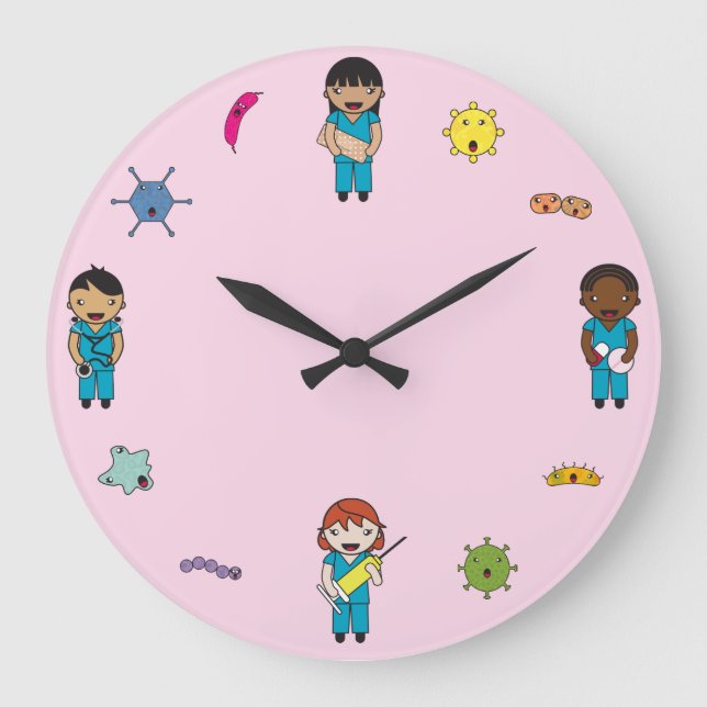 Cute Multicultural Germ Fighters Große Wanduhr (Vorderseite)