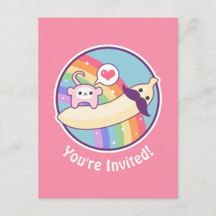 Cute Mustache Banana Invitations de fête d'anniver