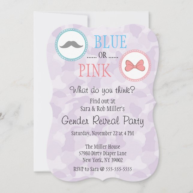 Cute Mustache & Bow Genre Reveillez Invitation (Devant)