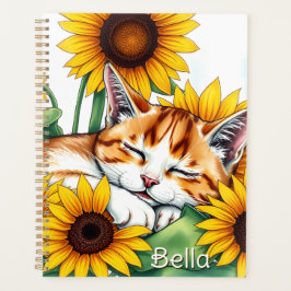 Cute Napping Kitten and Sunflowers Personalized