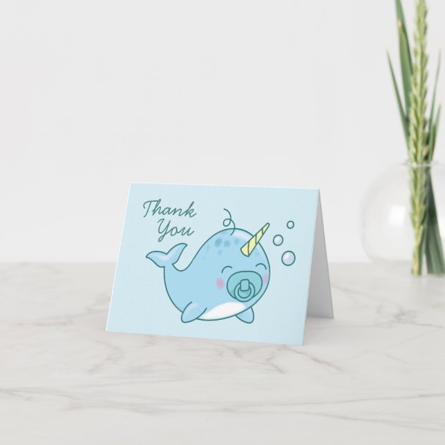 Cute Narwhal Baby shower Kawaii Merci Garçon bleu (Devant)