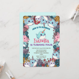Cute Narwhal fish Pattern Watercolor Under the Sea Einladung