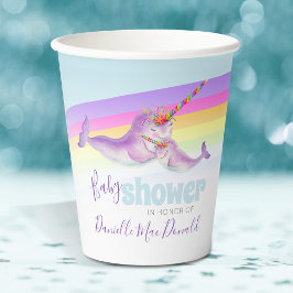 Cute narwhal mother and baby rainbow baby shower pappbecher