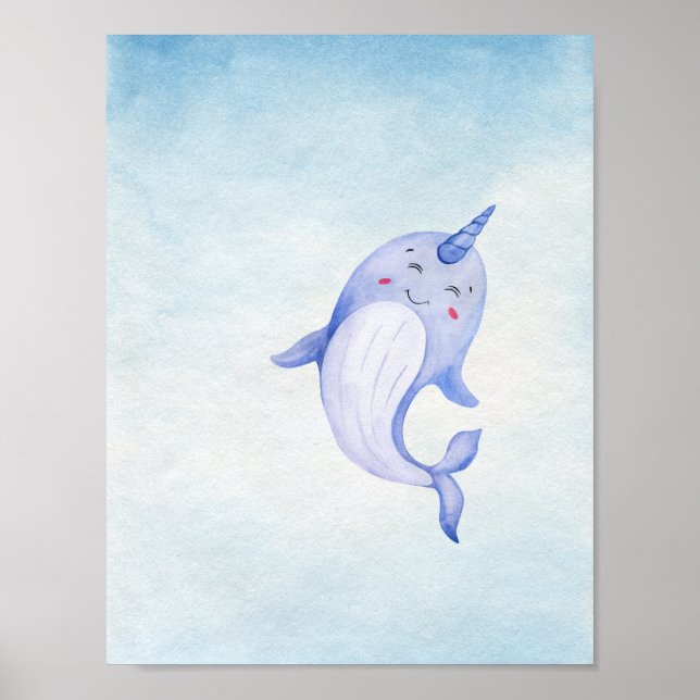 Cute Narwhal Ocean Nautical Nursery Poster (Vorne)