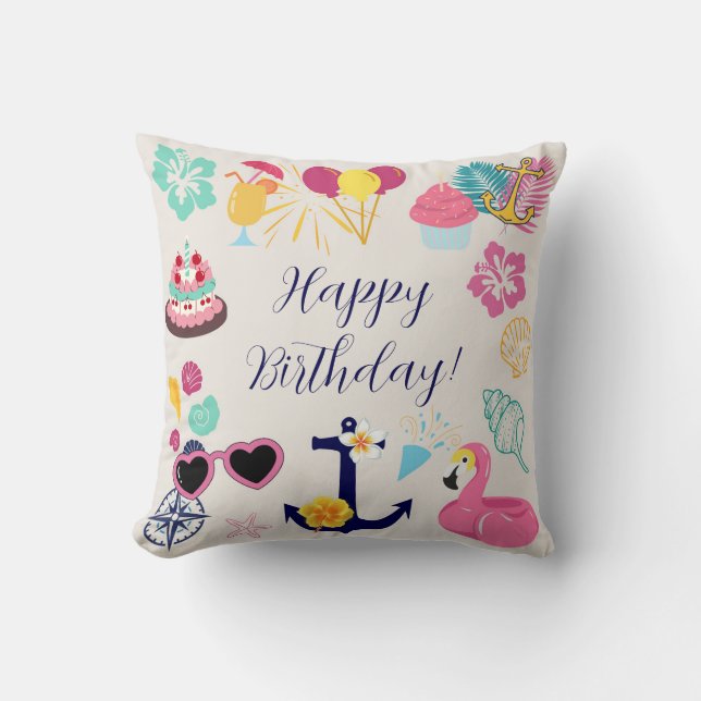 Cute Nautical Birthday Kissen (Vorderseite)