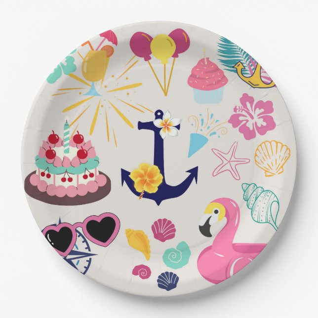 Cute Nautical Birthday Pappteller (Vorderseite)