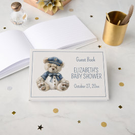 Cute Nautical Blue Baby Bear Baby Shower Gästebuch
