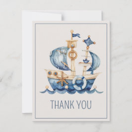 Cute Nautical Blue Watercolor Ship Baby Shower Dankeskarte