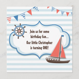 Cute Nautical Sailboat Boys 1er Invitation d'anniv