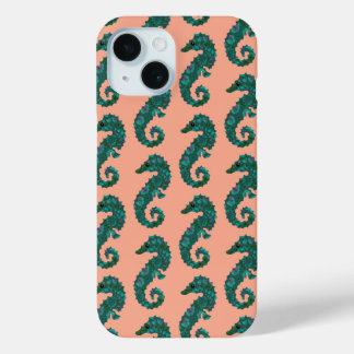 Cute Nautical Teal and Coral Seahorse Pattern Case-Mate iPhone Hülle