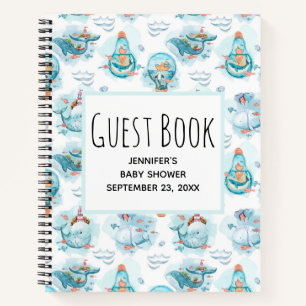 Cute Nautical Whales Aquarelle Motif livre d'hôtes