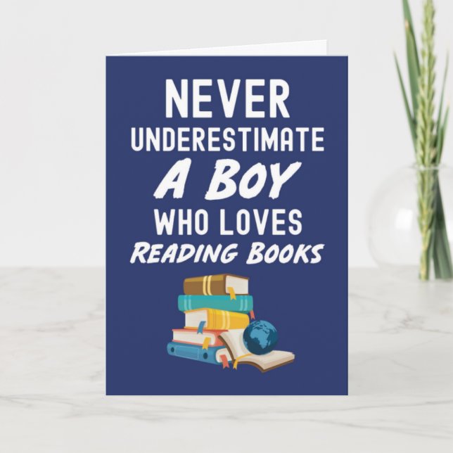 Cute Navy Blue Book Reading Cards For Baby Boy Kid Karte (Vorderseite)