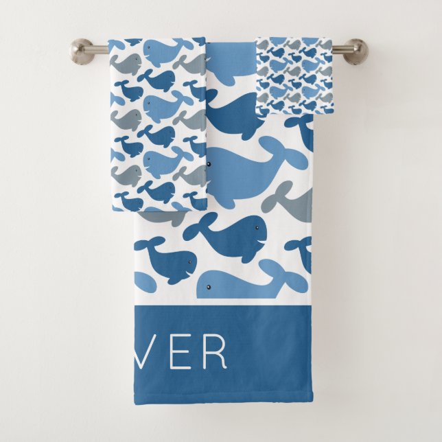 Cute Navy Blue Grey Whale Personnalisé Enfants (En situation)