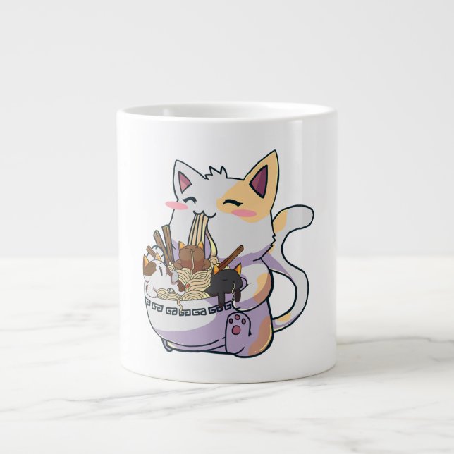 Cute Neko Cat With Ramen Noodles Bowl Anime Japan  Jumbo-Tasse (Vorderseite)