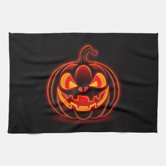 Cute Neon Pumpkin Halloween Kitchen Towel Geschirrtuch (Horizontal)