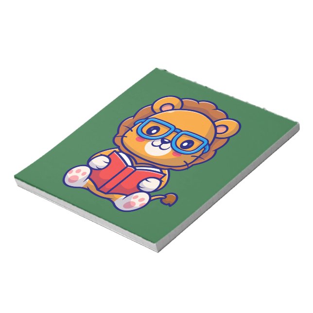 Cute Nerd Lion Reading a Book Notizblock (Rotiert)