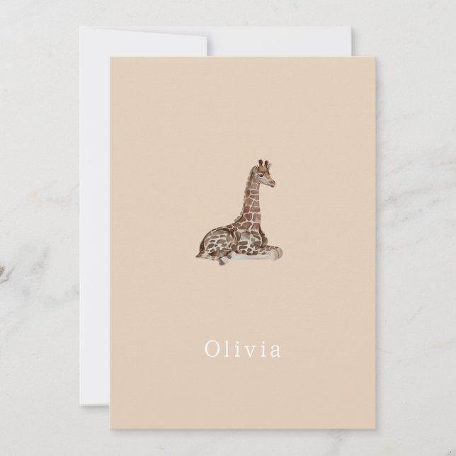 Cute Neutral Birth Announcement Giraffe Card Einladung (Vorderseite)