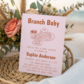 Cute Neutral Coffee & Pancakes Brunch Baby Shower Einladung