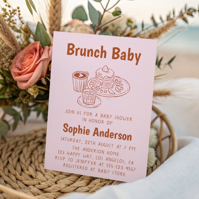 Cute Neutral Coffee & Pancakes Brunch Baby Shower Einladung (Von Creator hochgeladen)
