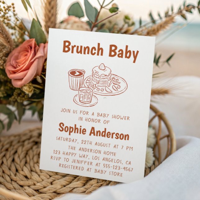 Cute Neutral Coffee & Pancakes Brunch Baby Shower Einladung (Von Creator hochgeladen)
