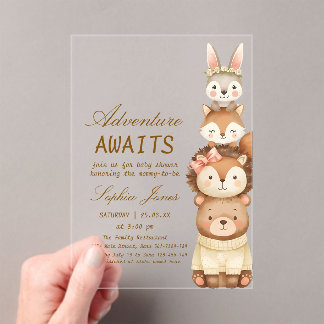 Cute Neutral Forest Animals Baby Shower Invitation Acryleinladungen