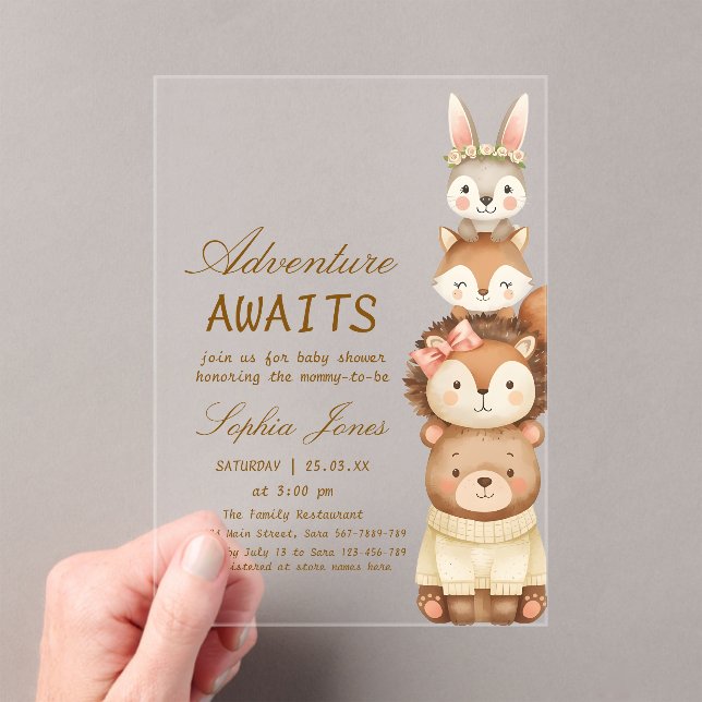 Cute Neutral Forest Animals Baby Shower Invitation Acryleinladungen (Insitu (Handheld))