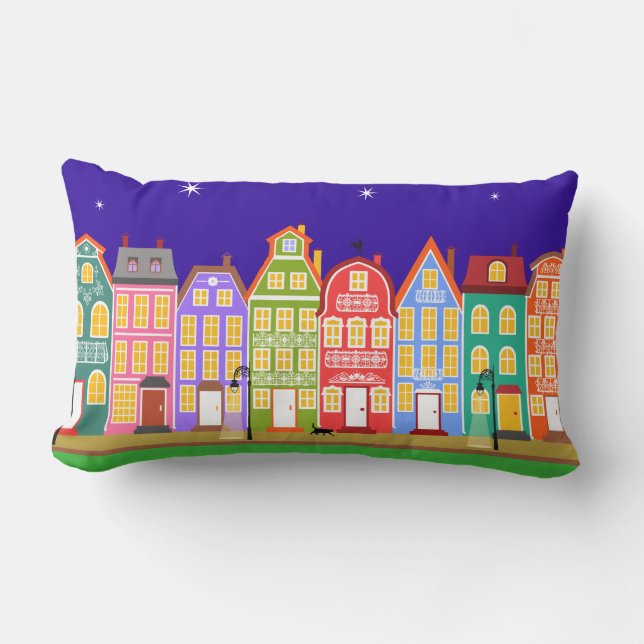 Cute Night Town Walking Chat Coussin (Recto)