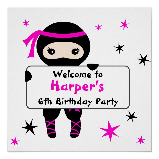 Cute Ninja Guerrier Enfants Anniversaire Affiche d (Devant)